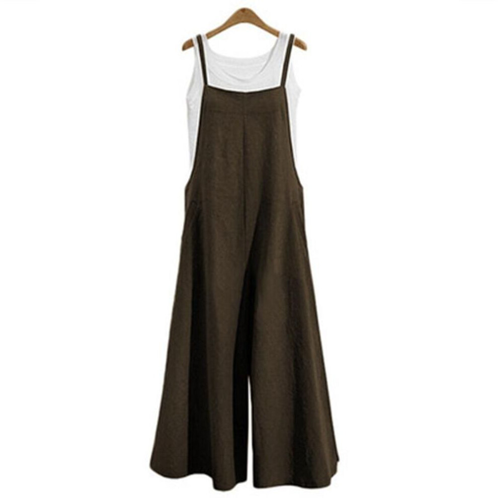 (4XL, khaki) Plus-size Fashion Women's Loose Sleeveless Jumpsuits With Long Suspender Overalls Loose Jumpsuits With Wide Legs