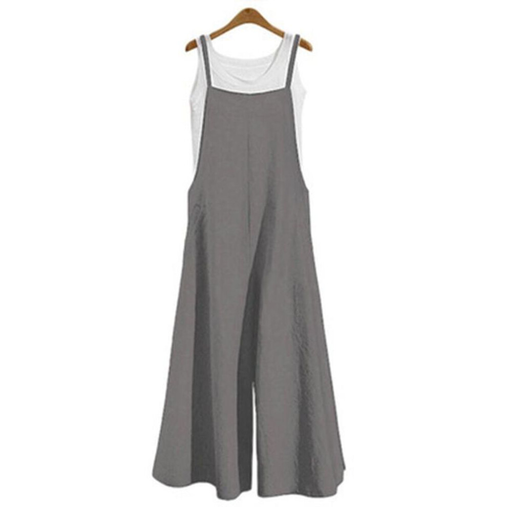 (M, grey) Plus-size Fashion Women's Loose Sleeveless Jumpsuits With Long Suspender Overalls Loose Jumpsuits With Wide Legs