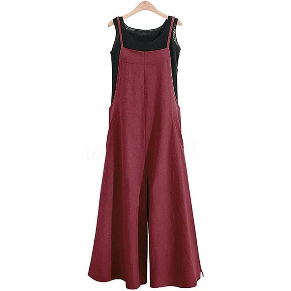 (5XL, wine red) Plus-size Fashion Women's Loose Sleeveless Jumpsuits With Long Suspender Overalls Loose Jumpsuits With Wide Legs