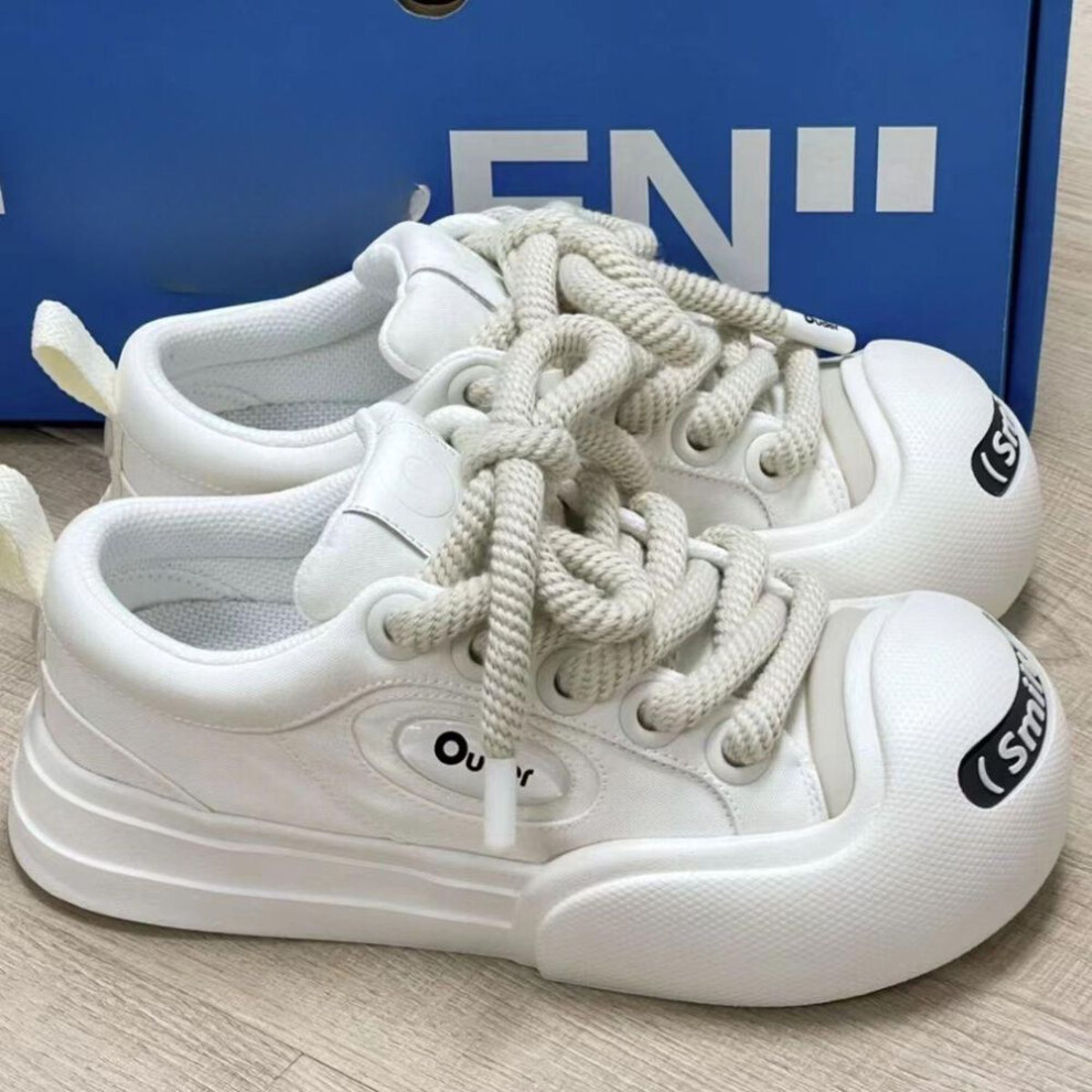 (white, 38) Women's Vulcanized Shoes New Luxury Designer Lace Up Platform Sports Shoes Outdoor Comfortable Casual Shoes Women's Shoes