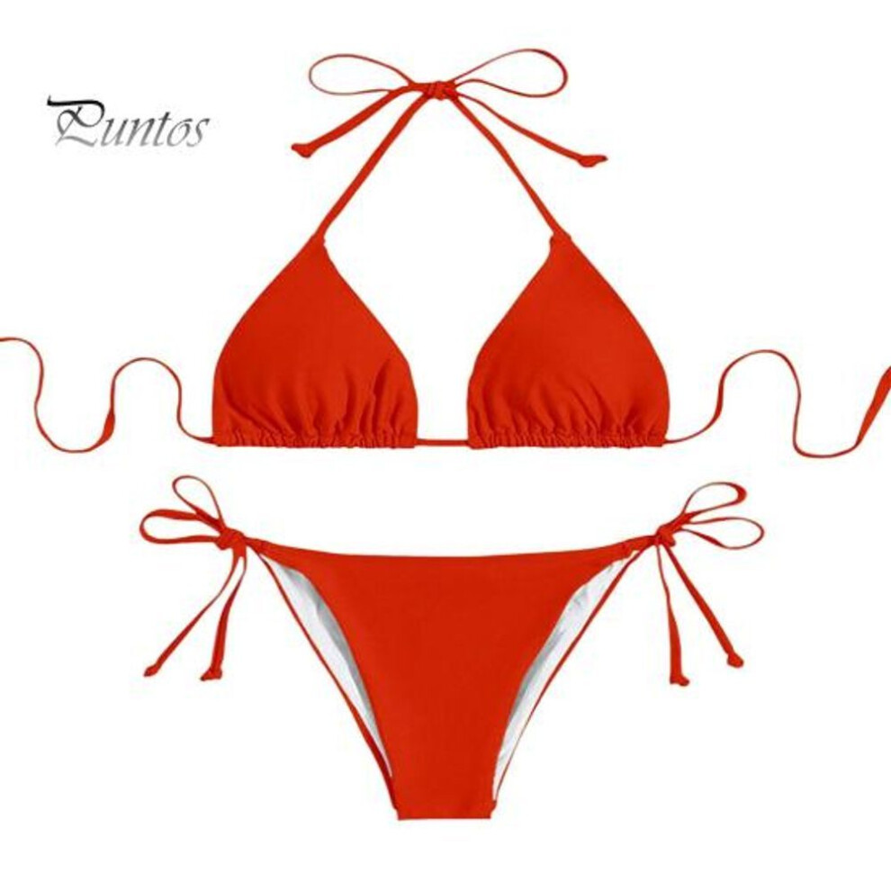 (S, red) Women's Sexy Bikini Set Halter String Tie Side Two Piece Swimsuit Mini Triangle Bathing Suit For Beach Vacation Party