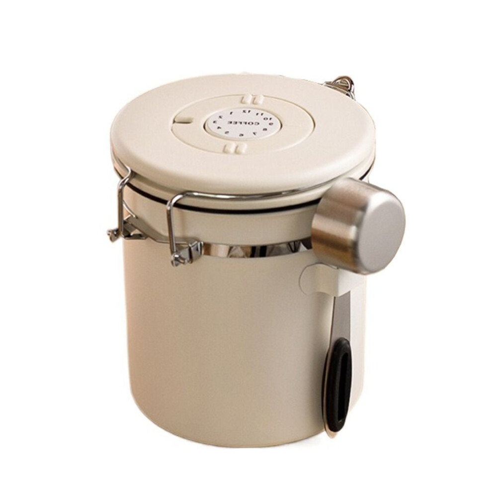 (cream,white, 1.2L) Date Tracker Airtight Coffee Canister Measuring Scoop Coffee Storage Jar Food Storage Box  Rice