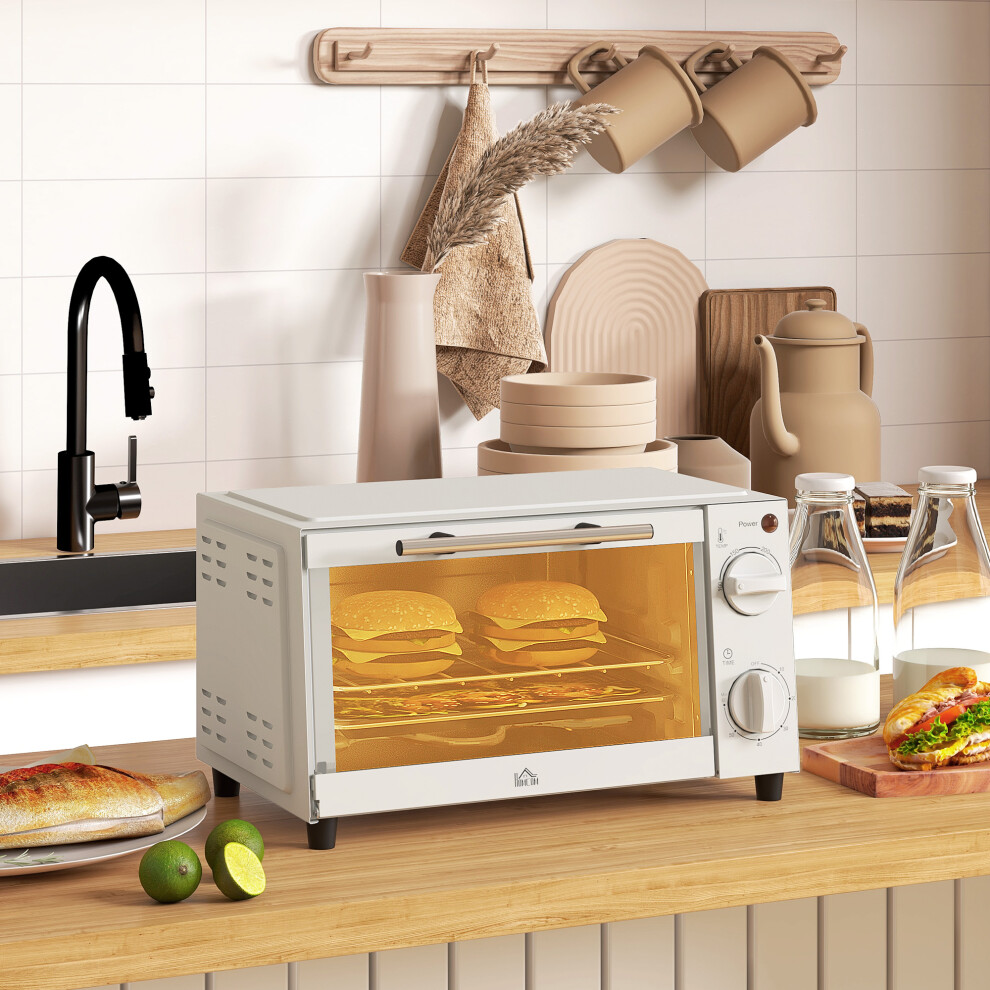 HOMCOM Mini Oven 9L Countertop Toaster Oven with Timer Control 750W Cream