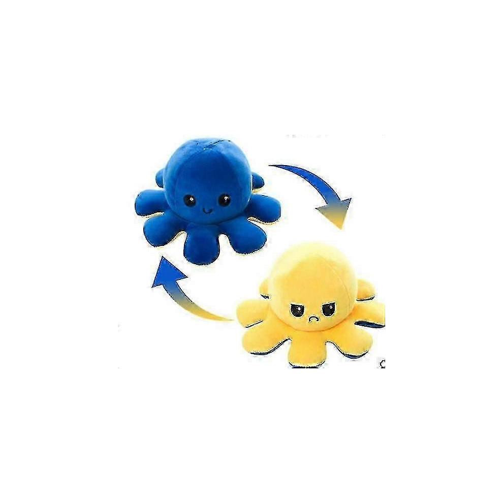 ( ) Plush Octopus Reversible Cute Flip Soft Toy Gift Happy Sad Tw Blue/Yellow/Pink