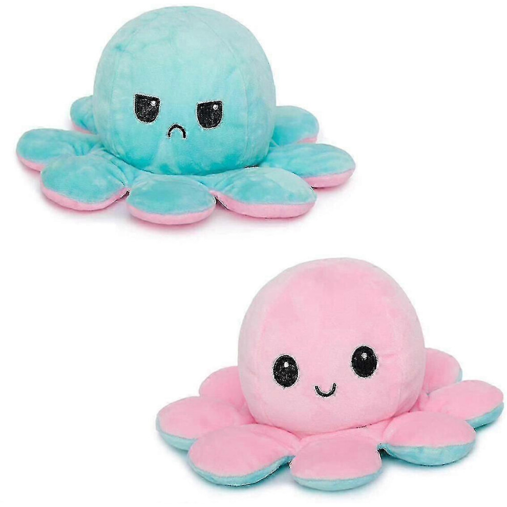 ( Pink) Plush Octopus Reversible Cute Flip Soft Toy Gift Happy Sad Tw Blue/Pink