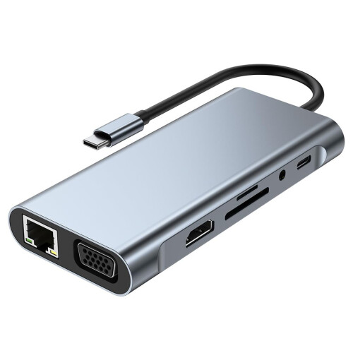 Hub USB C adaptateur DHTtechky 11 en 1 avec HDMI (gris)
