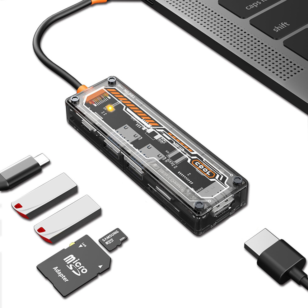 6-In-1 Usb C Hub With 100W Pd, 4K Hdmi, Usb 3.0, Sd/Tf Multiport Adapter For Macbook/Laptops (Black) Black 6976918056566