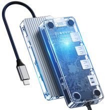 USB C Docking Station 6-in-1 Transparent Dock with 4K HDMI, USB 3.0, Ethernet, PD 100W (Black)