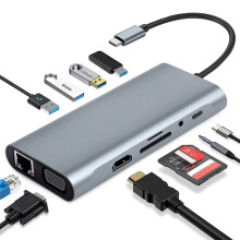 Adaptador Hdmi Para Estação De Acoplamento De Hub Usb C, Adaptador Multiporta De Hub Usb C 11 Em 1, Com Ethernet Gigabit, Vga, Hdmi, 4 Usb,