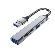 Convenient USB Hubs with Type C Data USB3.0 2.0 and Card Reader Card Reader for Office School and Shopping Mall(Gray)