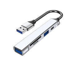 Convenient USB Hubs with Type C Data USB3.0 2.0 and Card Reader Card Reader for Office School and Shopping Mall(White)
