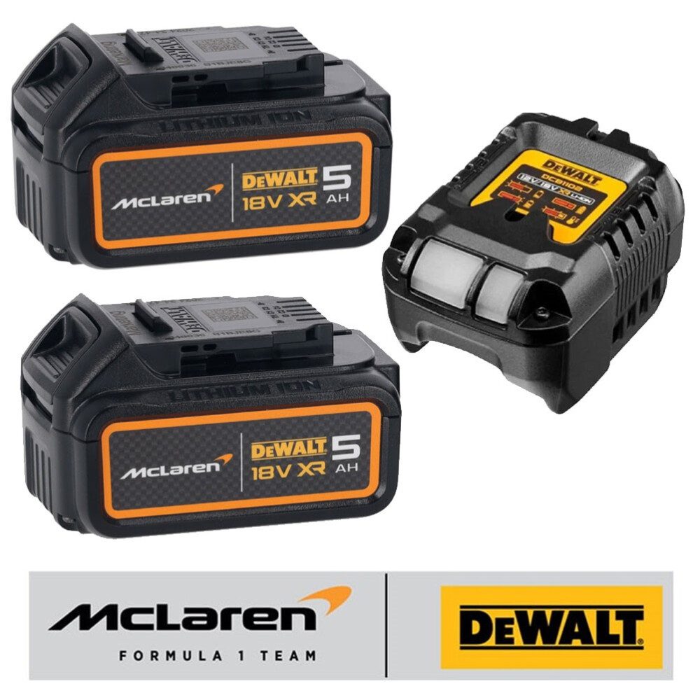 DeWalt McLaren F1 DCB184 M Twin Pack 18v 5.0Ah Li-Ion Battery XR + Charger Set