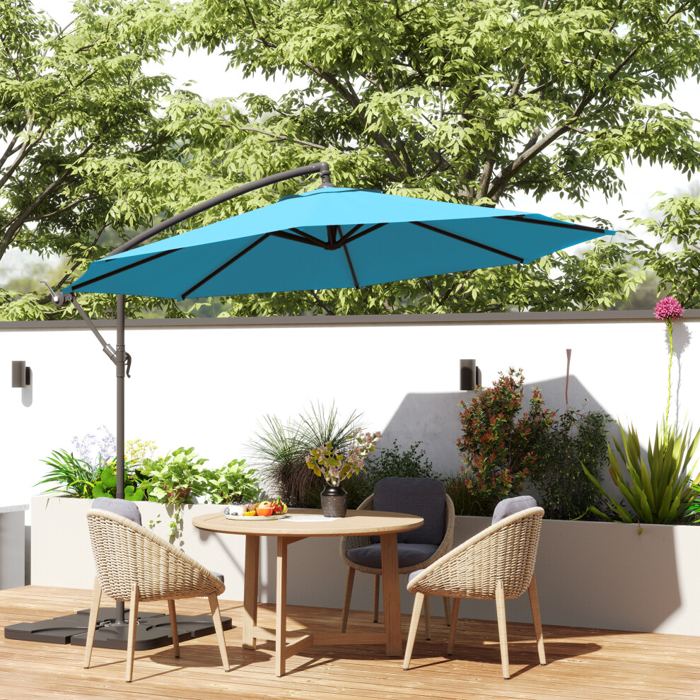 Outsunny 3(m) Banana Parasol Cantilever Umbrella Garden w/ Base Weights