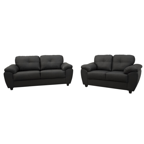 CARLOS 3+2 SEATER SOFA SET BLACK FAUX LEATHER