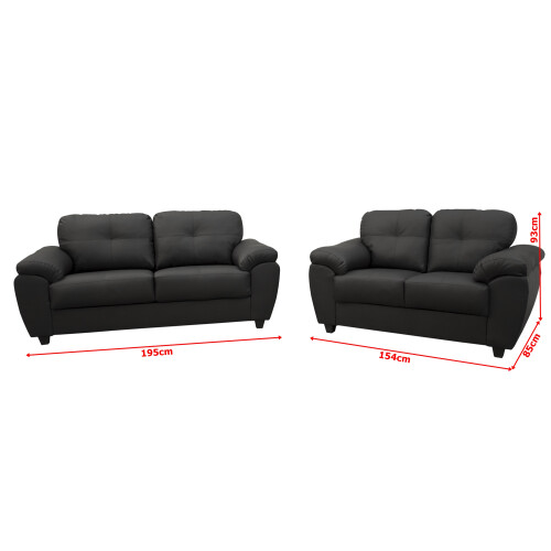 CARLOS 3+2 SEATER SOFA SET BLACK FAUX LEATHER 1