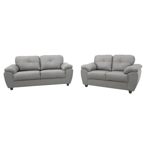 CARLOS 3+2 SEATER SOFA SET GREY FAUX LEATHER