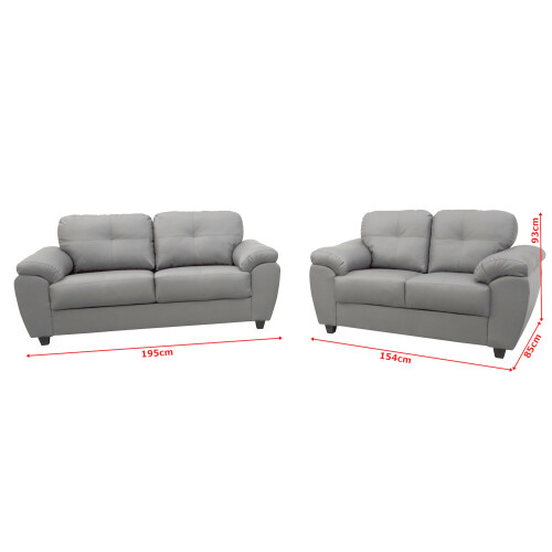 CARLOS 3+2 SEATER SOFA SET GREY FAUX LEATHER 1