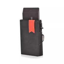 (Black) Pop Up Credit Card Case with RFID Protection Genuine Leather  Wallet
