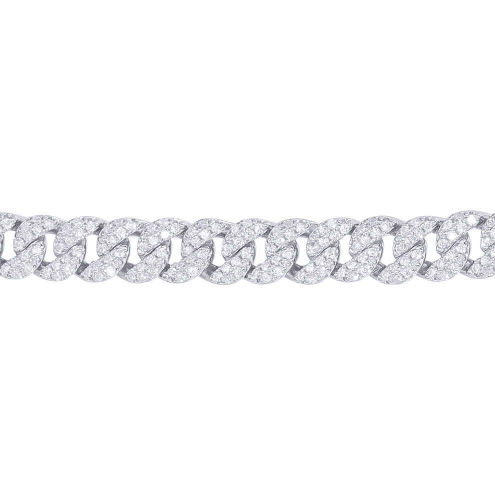 Jewelco London Men's Rhodium Silver Round CZ Encrusted Cuban Curb 6mm Chain Bracelet - ABB198-8.5