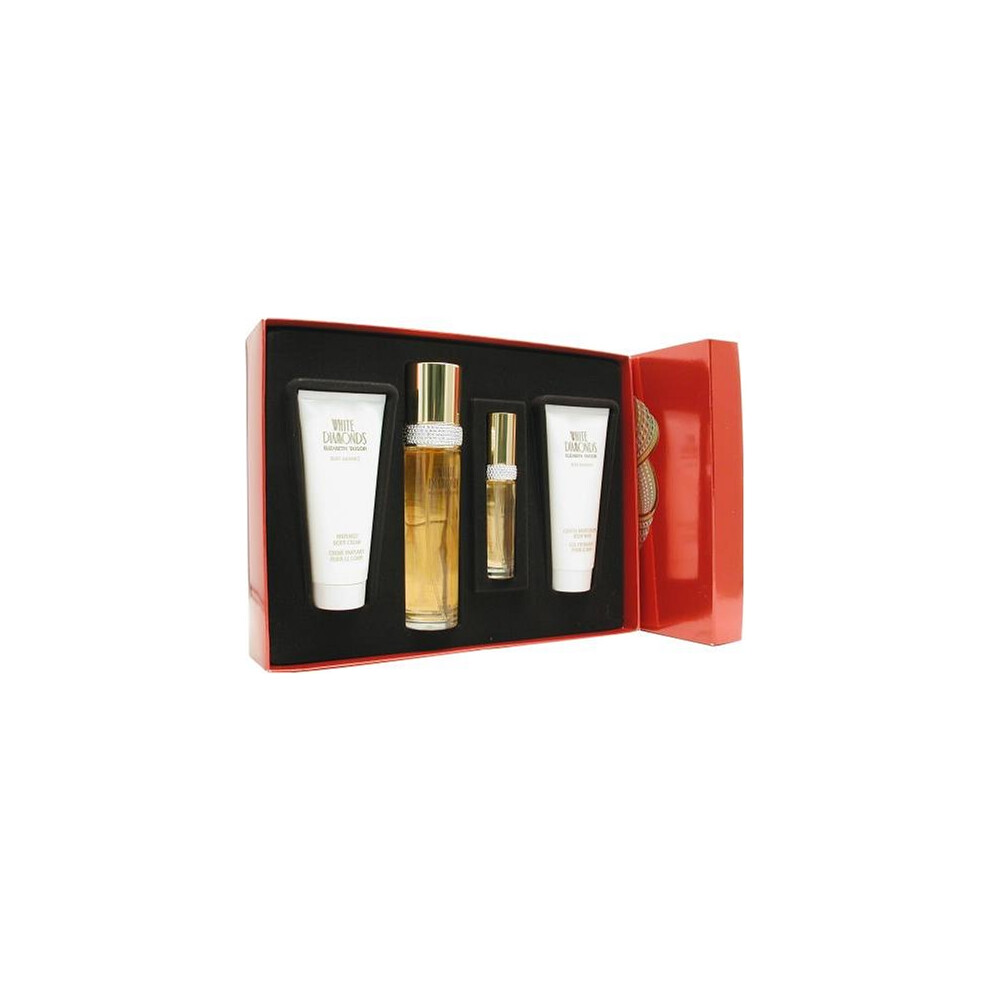 White Diamonds by Elizabeth Taylor for Women  Set (Eau De Toilette Spray 3.4 Ounce  Eau De Parfum Spray 0.5 Ounce  Body Lotion 3.3 Ounce  Body Wash 3.