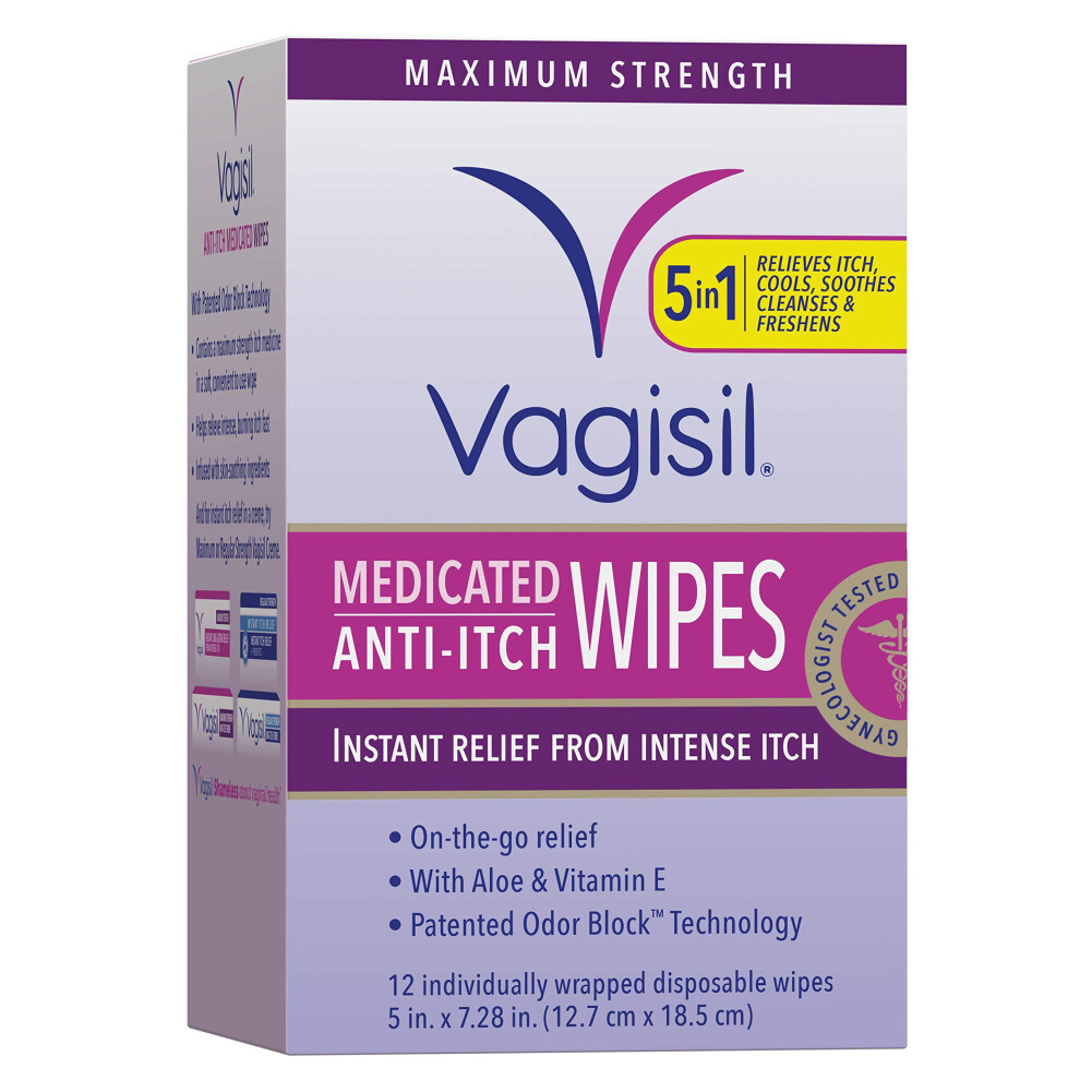 Vagisil Anti-Itch Medicated Feminine Intimate Wipes For Women Maximum Strength Gynecologist Tested 12 Wipes (Pack Of 1)