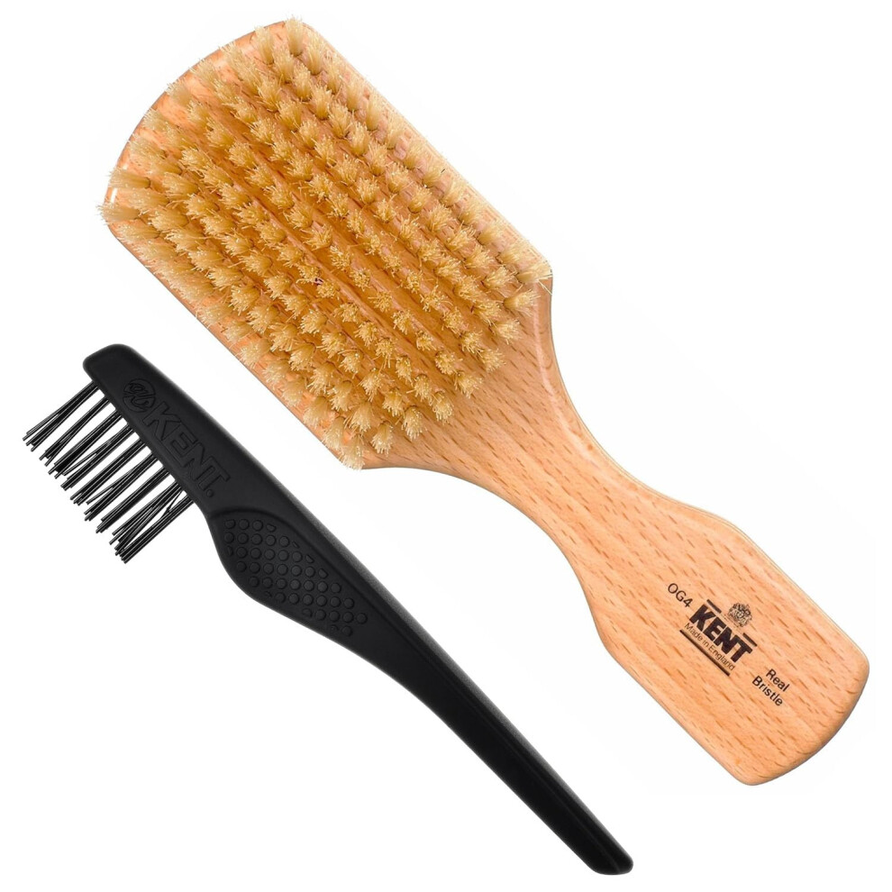 Kent OG4 Rectangular Beachwood Gentlemen's Hair Brush and Facial Brush for Beard Care - Exfoliating Natural Boar Bristle Brush for Mens Grooming  Hair