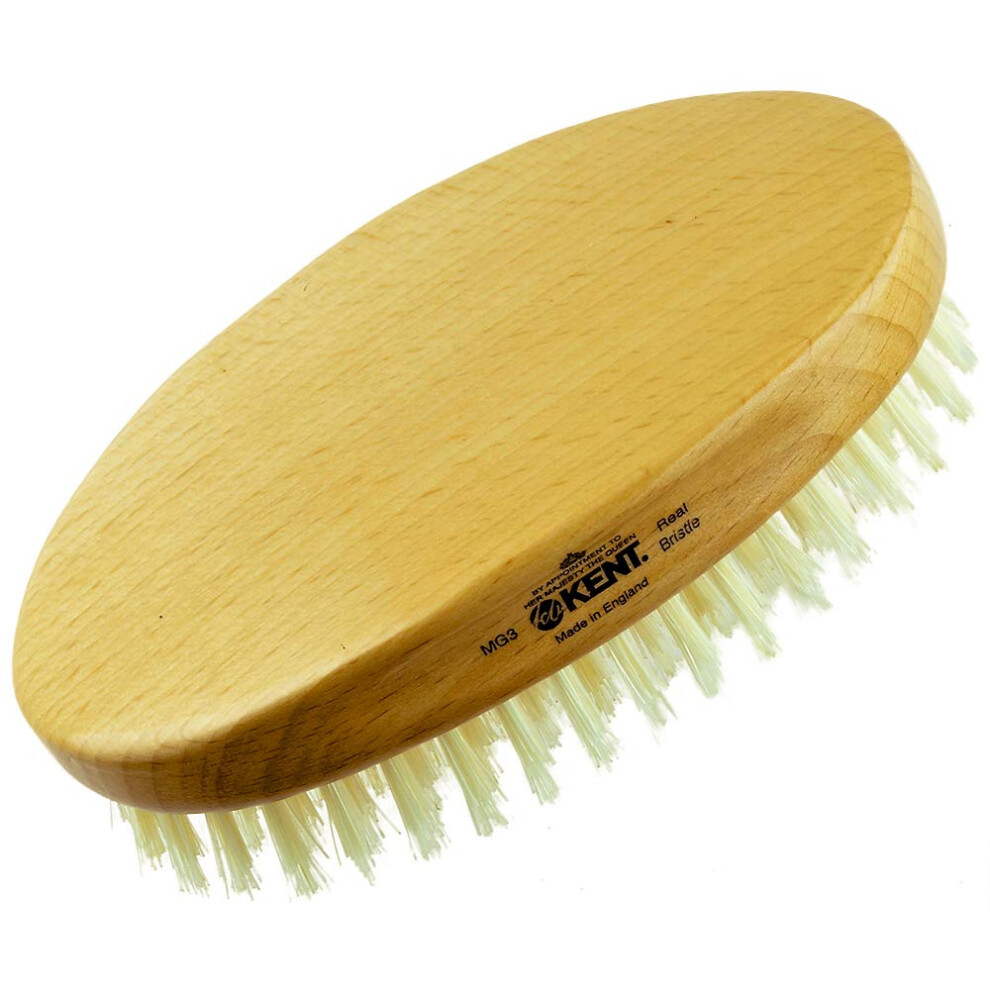 Kent MG3 Finest Men's Hair Brush & Beard Brush for Skin Care  Natural White Boar Bristle Brush for Mens Grooming  Scalp Brush  360 Wave  and Beard Str