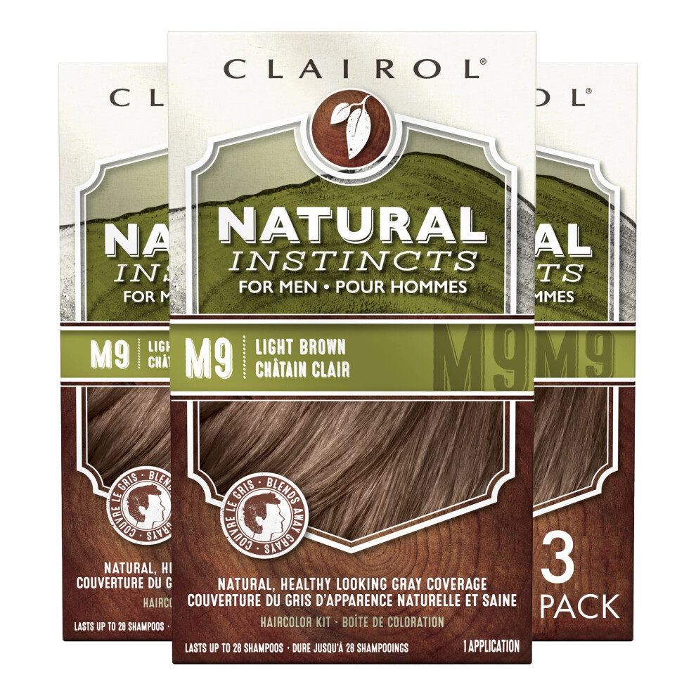 Coloration capillaire semi-permanente pour homme Clairol Natural Instincts M9, ch  tain clair, lot de 3