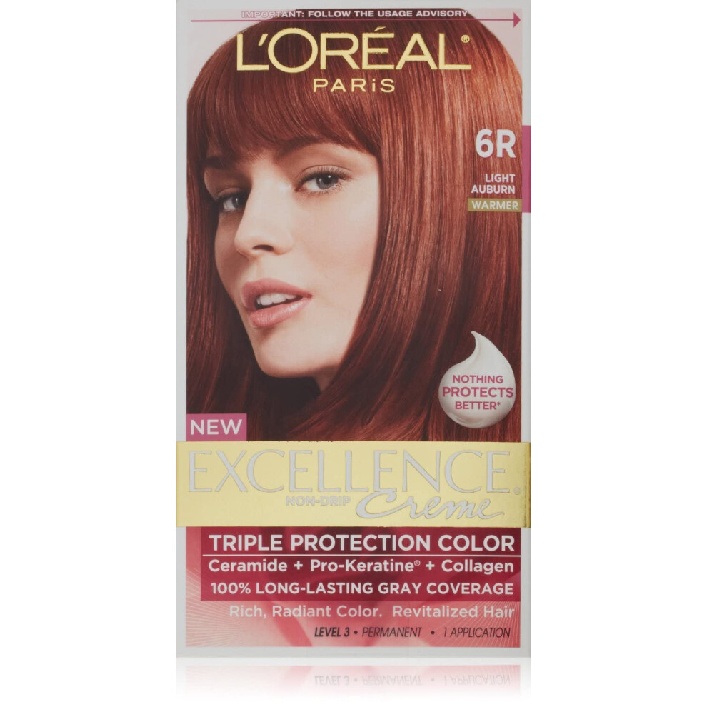 L'Oreal Paris Excellence Creme Triple Protection Hair Color  Light Auburn (Warmer) [6R] 1 ea (Pack of 3)