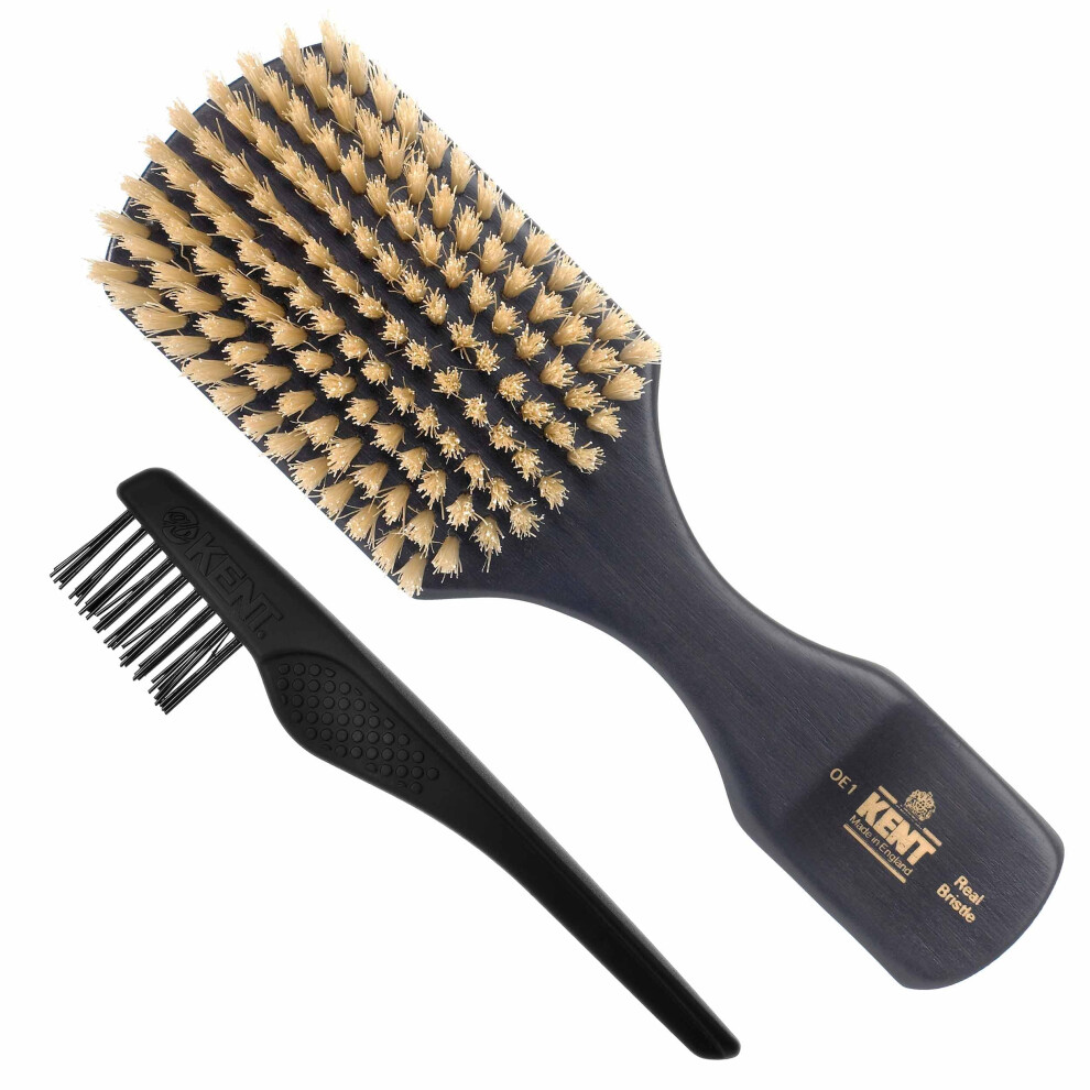 Kent OE1 Boar Bristle Club Brush  Travel Size Natural Boar Bristle Hair Brush for Men Wave Brush for Hair and Beard  Ebony Wood Finest Mens Kent Brush