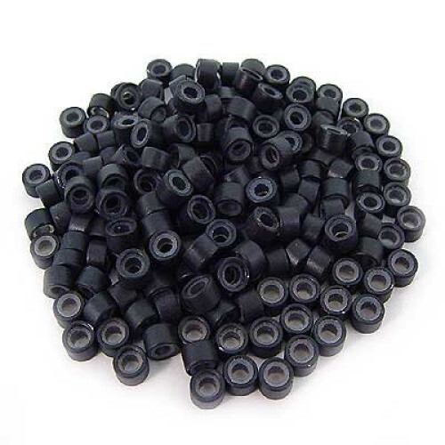 200 PCS Anéis Micro Lined de Silicone Preto 5mm para Extensões de Cabelo