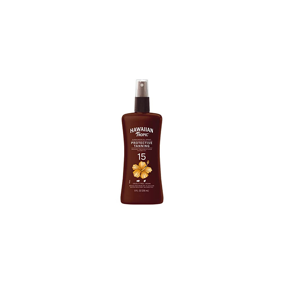 Hawaiian Tropic Protective Tanning Oil Spray Sunscreen SPF 15  8oz | Tanning Sunscreen  Tanning Oil with SPF  Moisturizing Body Oil  Hawaiian Tropic O