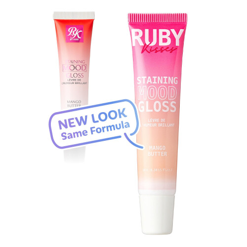 Ruby Kisses Staining Mood Lip Gloss, Ενυδατική Μάγκο Βούτυρο, PH-Activated, Ελαφρύ, Μη Κολλώδες 1
