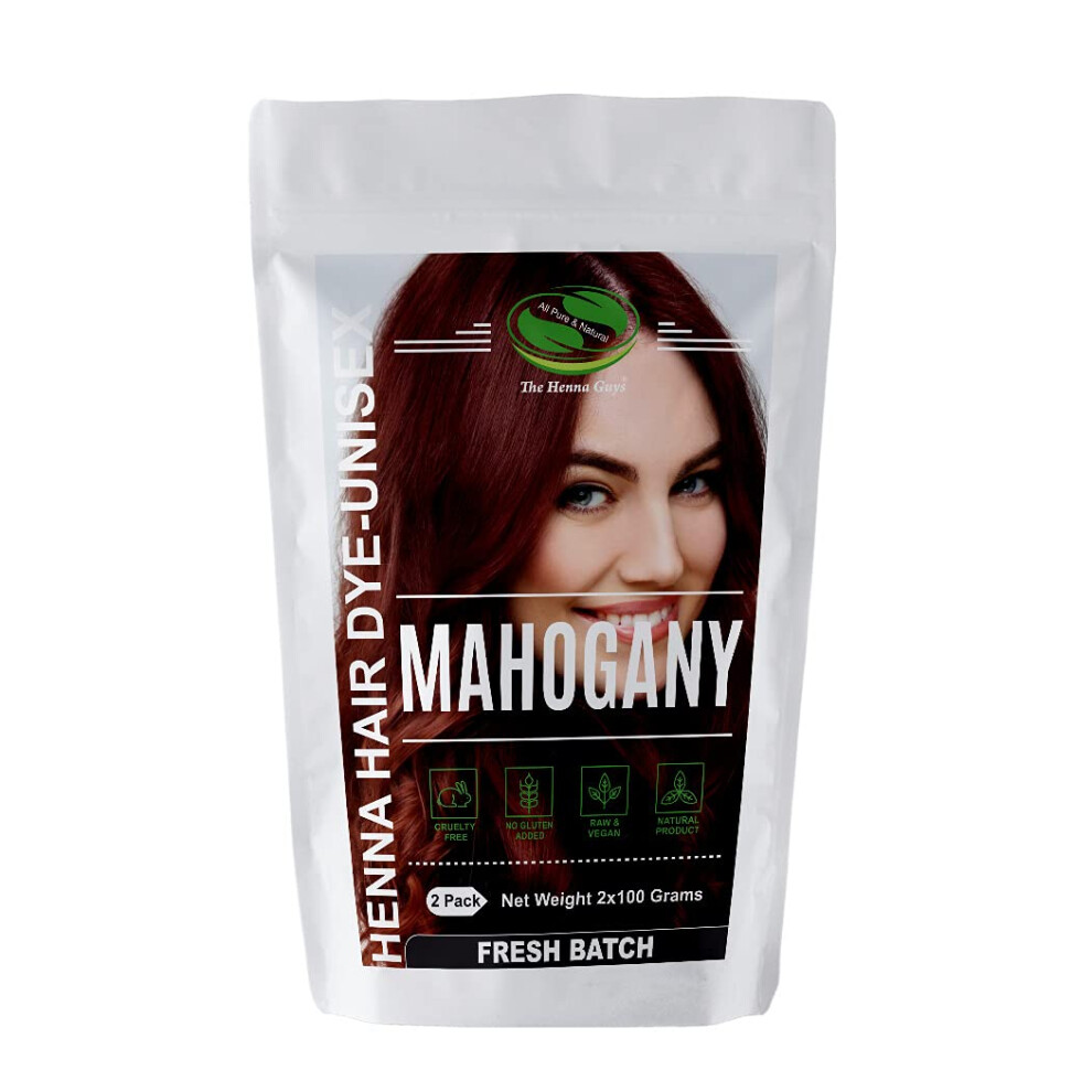 The Henna Guys 2 Packs Of Mahogany Henna Hair & Beard Dye/Color - 100% Natural & Chemical Free