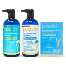 PURA D'OR Hair Thinning Therapy 3-Piece Set Shampoo Conditioner & Masque for Best Results Infused with Argan Oil Biotin All Hair Types Men & Wo
