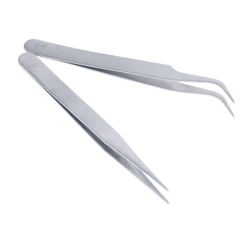 2 Pinzette per Nail Art Curve e Dritte (argento) 2