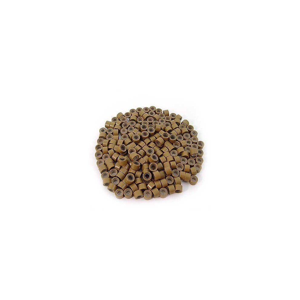 Mega Made Inc Unisex Brown 500 Pcs 4.5Mm Small Silicone Lined Micro Rings Links Beads Linkies For I Bonded Tip Stick Glue Hair Extensions - Color Light