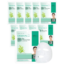 DERMAL Green Tea Collagen Essence Facial Mask Sheet 23g Pack of 10 - Hydrating and Soothing for Sensitive Oily Skin Revitalize Dull Skin Daily Skin