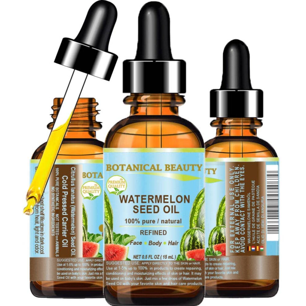 Botanisk Skã¸Nhed Botanical Beauty Egyptian Watermelon Seed Oil 100% Pure Natural Refined Undiluted Cold Pressed Carrier Oil 0.5 Fl. Oz-15 Ml For Face Hair Body Skin
