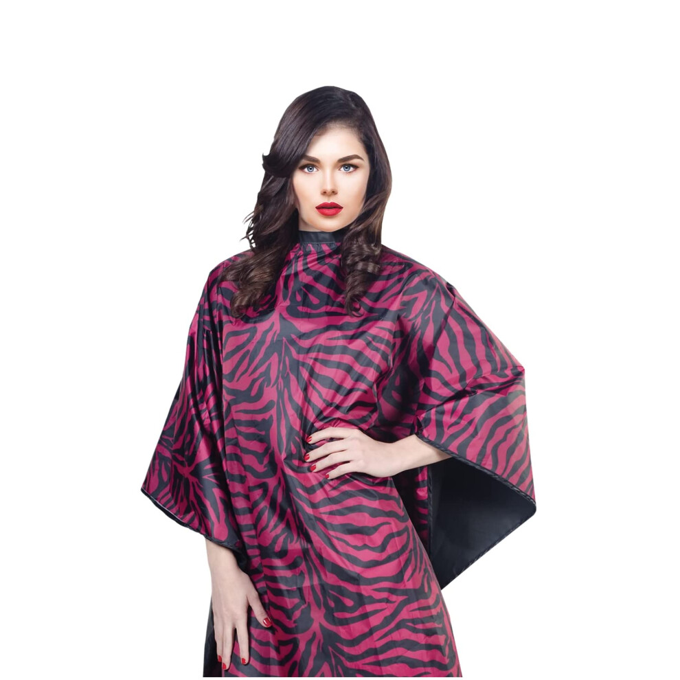 Grilo Cricket Flip Reversible Zebra All Purpose Cape For Salon Barbershop Professionals Metal Snap Neck Closure Salon Client Cape Black/Pink