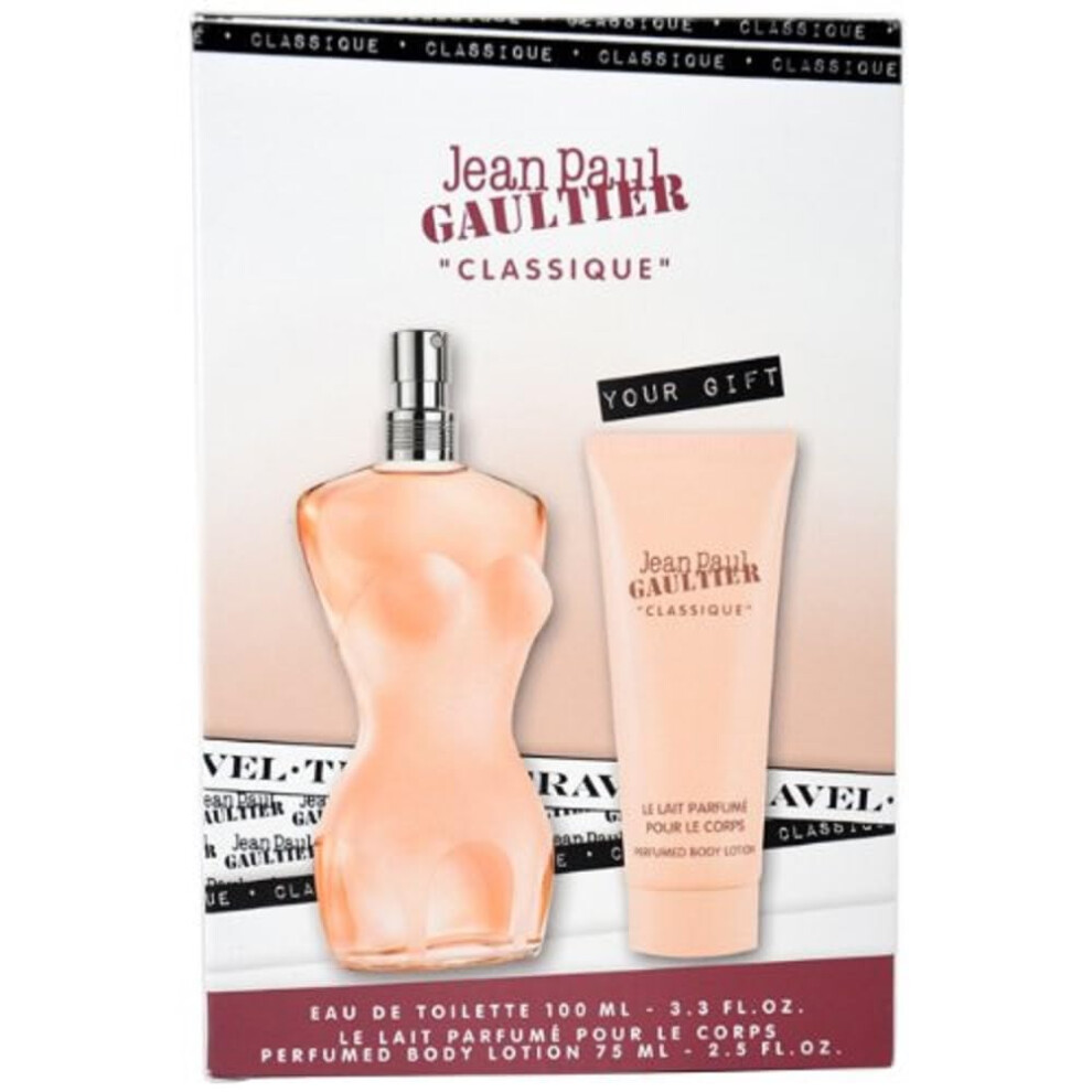 Jean Paul Gaultier Classique Gift Set for Women (3.3oz Eau De Toilette Spray and 2.5oz Perfumed Body Lotion)