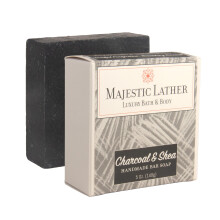 Majestic Lather Activated Charcoal & Shea Butter Luxury Bar Soap for Face Body Oily & Sensitive Skin Eczema Psoriasis and ACNE. Purifying & N