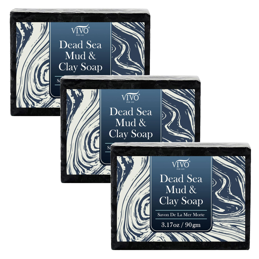 Vivo Per Lei Dead Sea Soap - Dead Sea Mud Soap for Face and Body - Charcoal Soap Bar with Dead Sea Minerals - Cleanse Your Skin Gently - 3.17 Oz (Pack