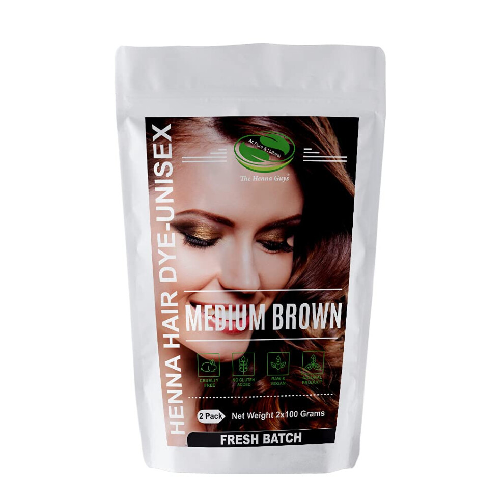 Henna Hair & Beard Dye - 100% Natural & Chemical Free - The Henna Guys (2 Pack  Medium Brown)
