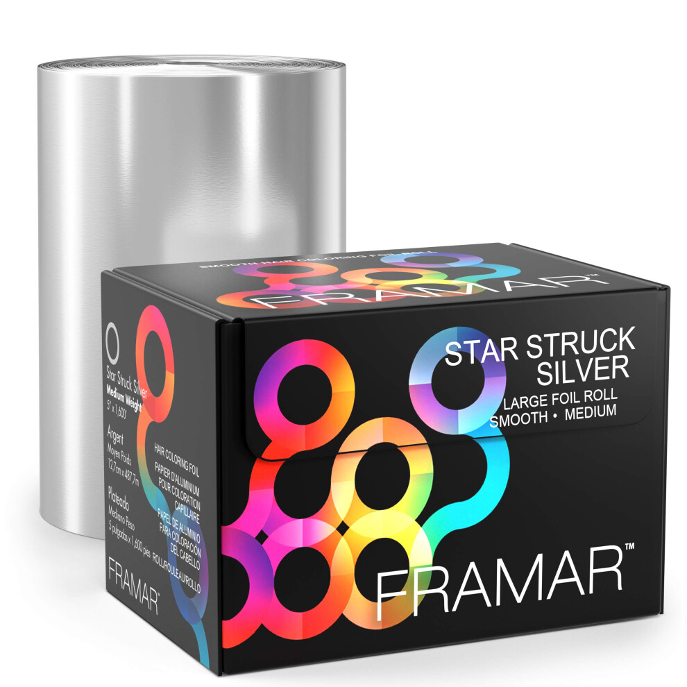 Framar Silver Star Struck Roll Aluminum Foil Hair Foils For Highlighting Hair Color - Medium 1600 Ft