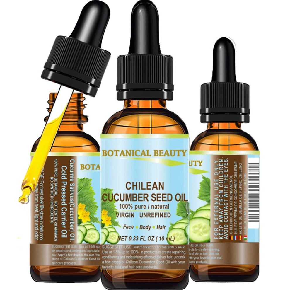 Botanisk Skã¸Nhed Cucumber Seed Oil Pure Natural Virgin Unrefined Cold Pressed Carrier Oil 0.33 Fl.oz.- 10 Ml Or Face Skin Hair Nails By Botanical Beauty