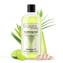 All Natural Lemongrass Massage Oil - Eclectic Lady 8 oz. 100% Natural Ingredients with Sweet Almond & Jojoba Oil Relaxing Scent for Men & Women