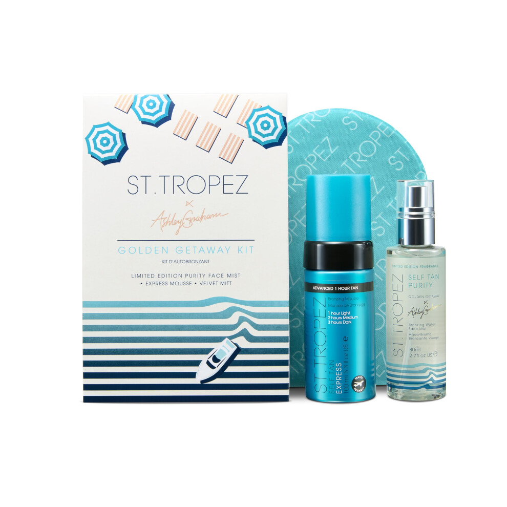 St.Tropez Ashley Graham Golden Getaway Kit  Self Tan Set with Award-Winning Express Bronzing Mousse  Velvet Applicator Mitt and Limited Edition Scent
