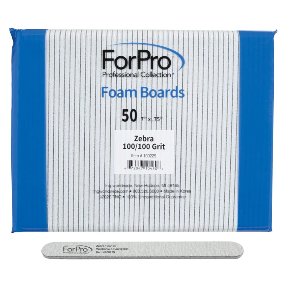Para Profesionales Profesionales Forpro Professional Collection Zebra Foam Board 100/100 Grit Double-Sided Manicure Nail File 7 L X .75 W 50-Count