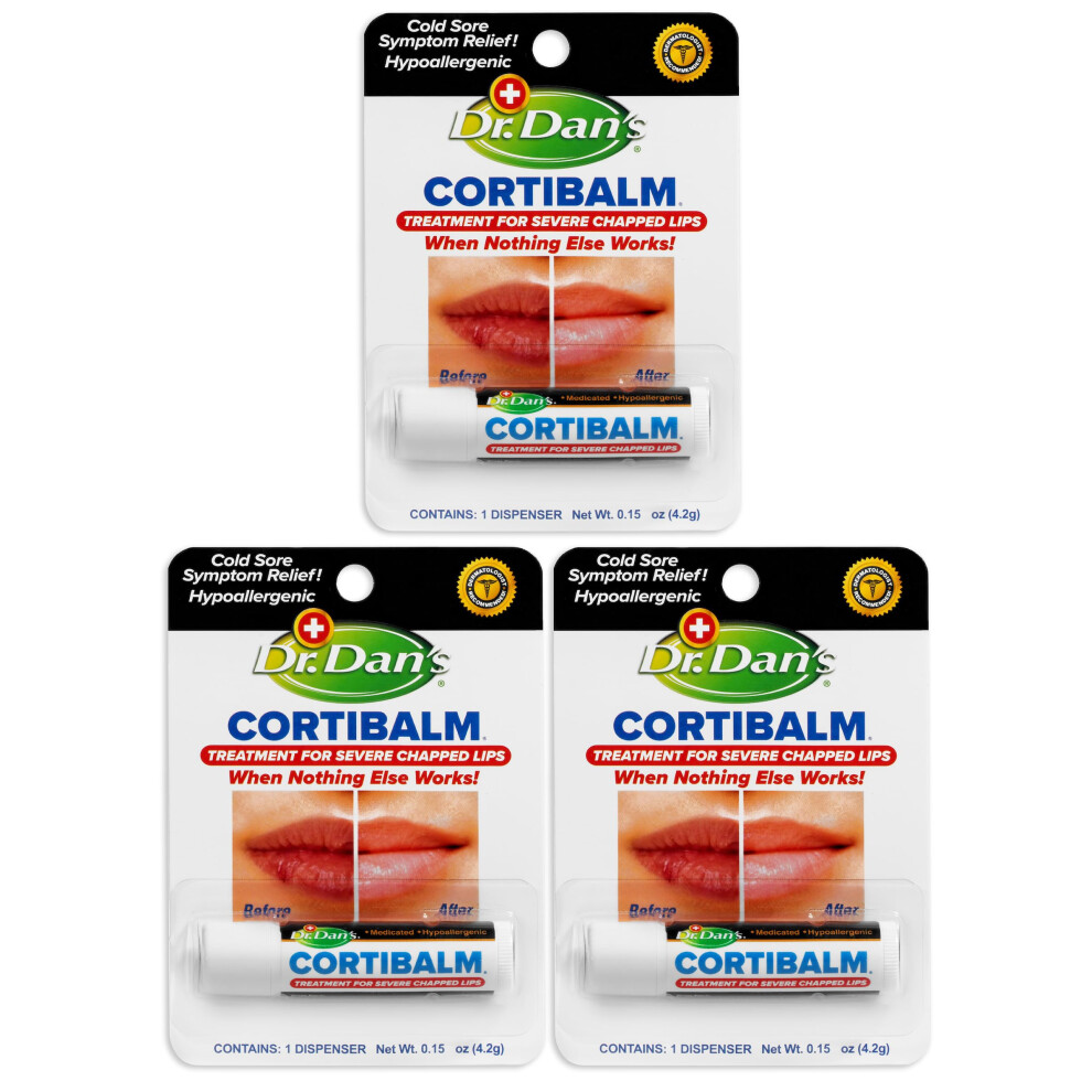 Dr. Dan's Cortibalm- 3 Pack - for Dry Cracked Lips - Healing Lip Balm for Severely Chapped Lips - Designed for Men  Women and Children